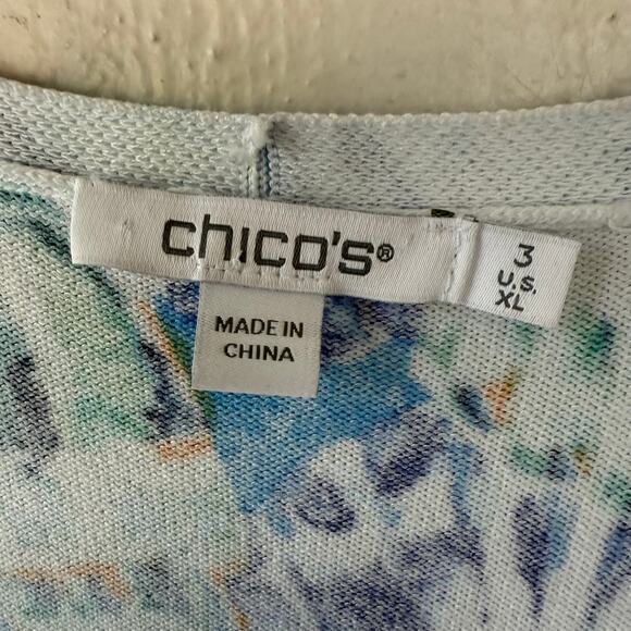 Chico’s Size XL Lite abstract print ruffled open cardigan 3/4 sleeves size XXL - Picture 2 of 11